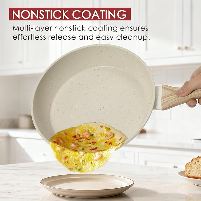 Kikcoin Pots and Pans Set Non Stick 31 Piece Kitchen Nonstick Cooking Cookware Sets with Grill Pan Saucepan Baking Sheet Utensil, Cream White - Image 3