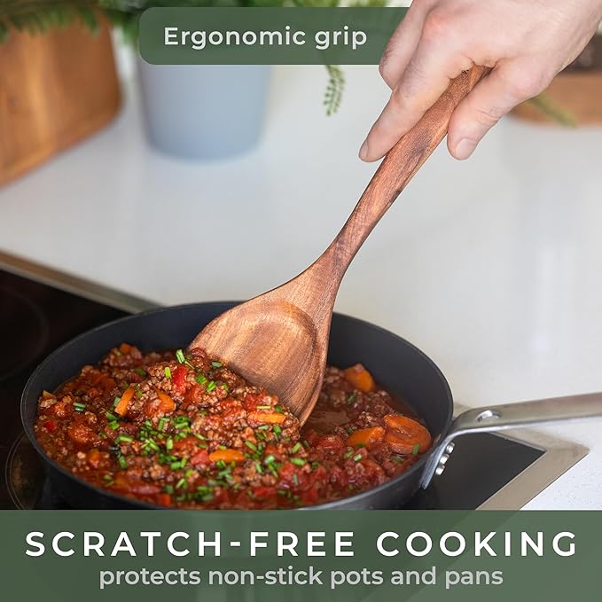 WALDWERK Wooden Spoons for Cooking – 9-Piece Kitchen Utensils Set with Spatula, Tongs, Whisk, Wooden Spoons & Pasta Server – Wooden Utensil Set – Utensil Sets - Cooking Utensils - Non Toxic - Image 3